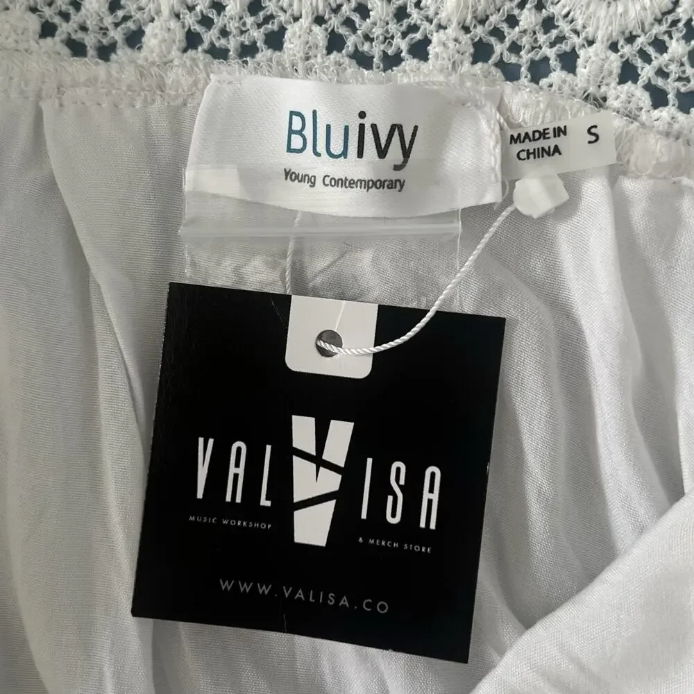 NWT BluIvy V Neck Lace Crochet Trim White Maxi Dress - Picture 5 of 6